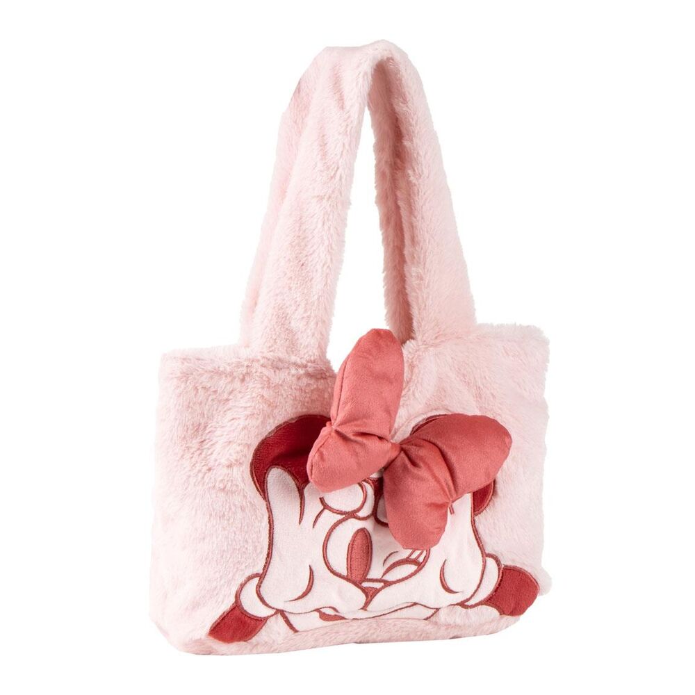 Sac shopping en peluche Disney Minnie CERDÁ de couleur rouge et noire, dimensions 30x37x8cm, présenté sur fond blanc.