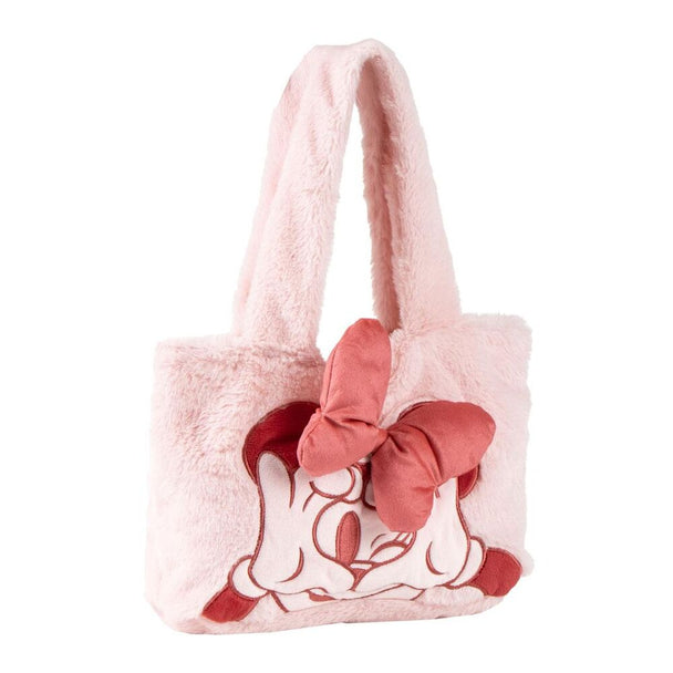 Sac shopping en peluche Disney Minnie CERDÁ de couleur rouge et noire, dimensions 30x37x8cm, présenté sur fond blanc.