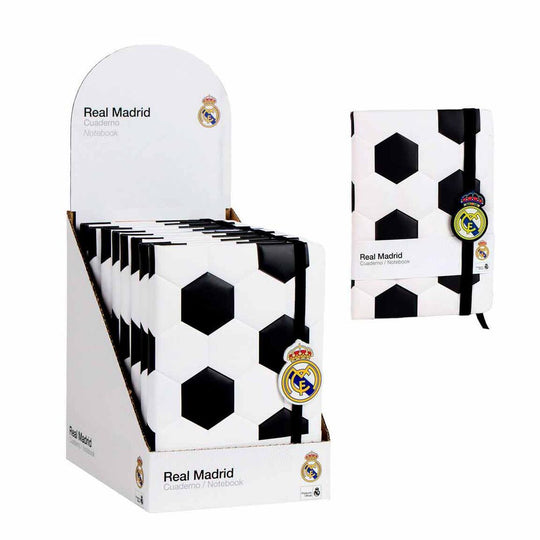 Intérieur du carnet Real Madrid montrant les pages lignées prêtes à être utilisées par les fans