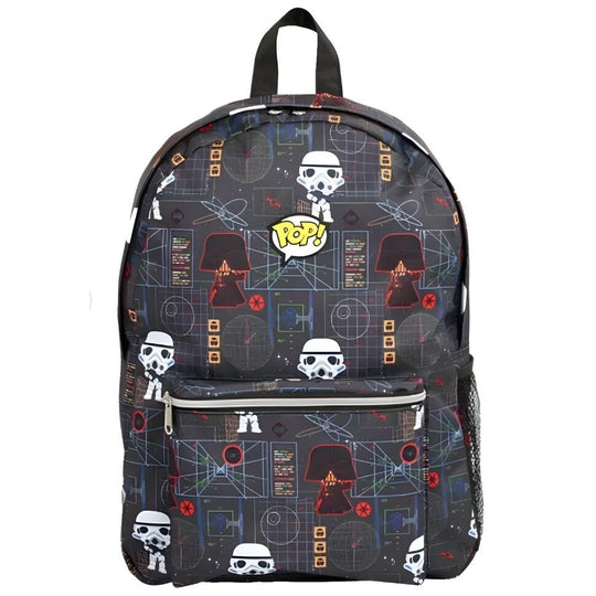 Détail du sac à dos Star Wars LOUNGEFLY montrant les bretelles réglables et les compartiments pratiques
