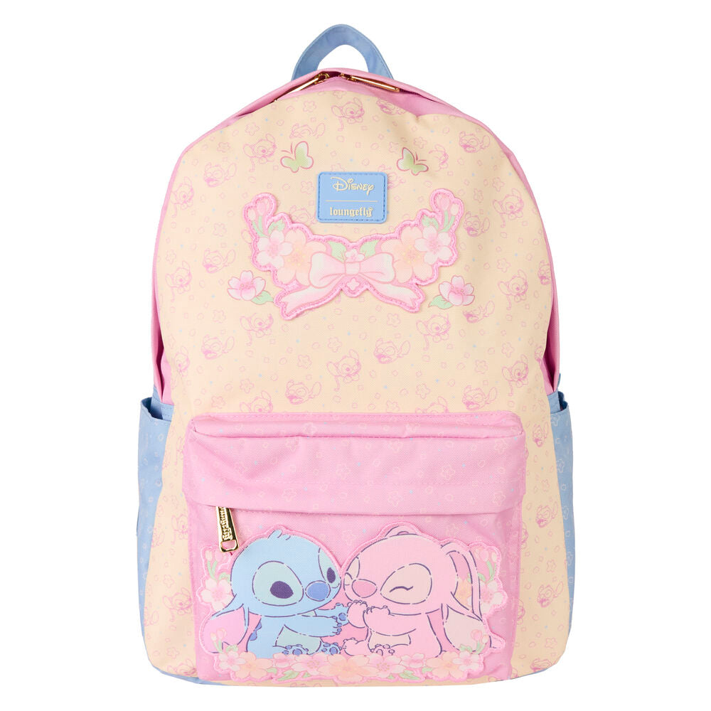 Sac à dos Loungefly Disney Stitch & Angel en nylon avec détails imprimés et appliqués, vue de face