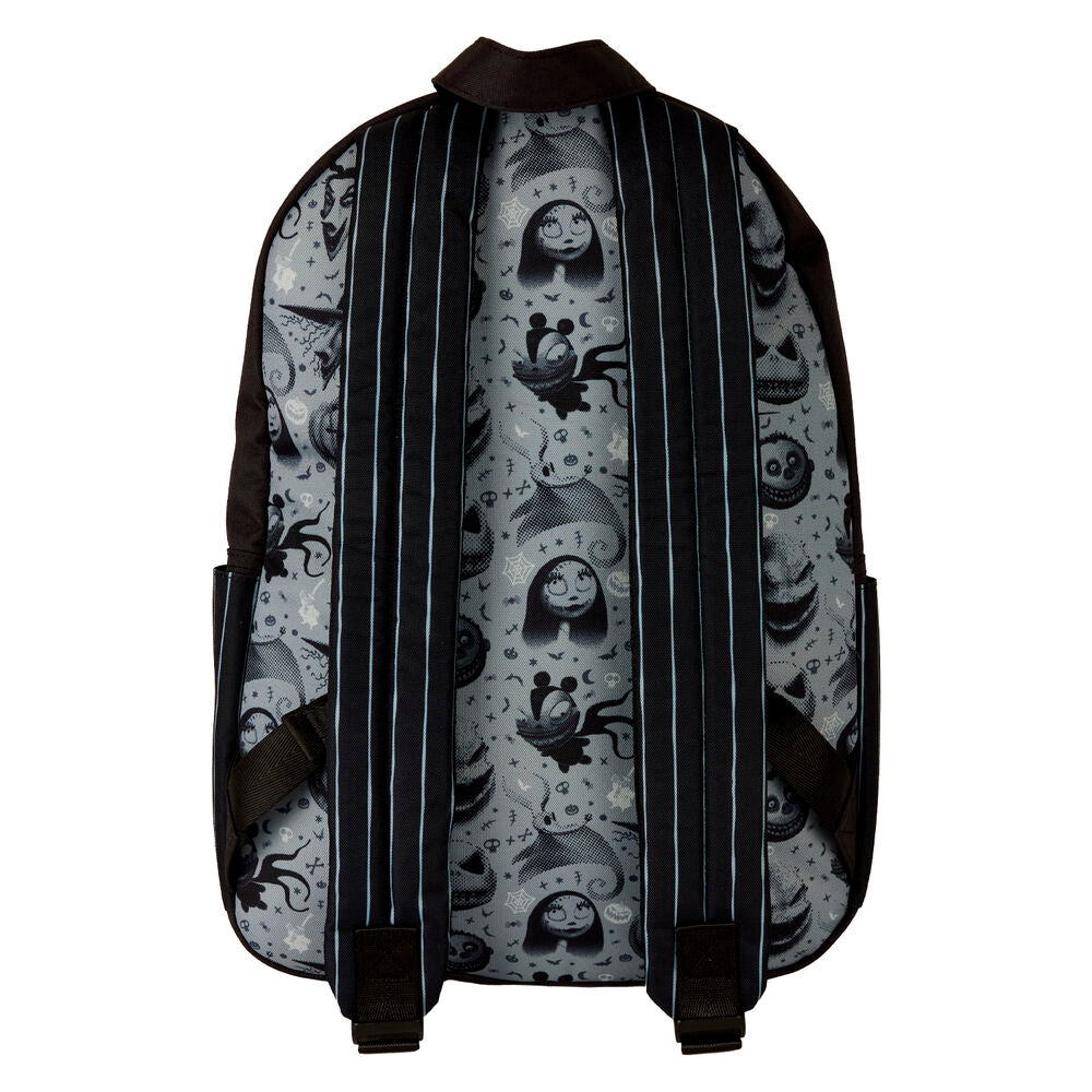 Vue latérale du sac à dos nylon Loungefly Disney L'Étrange Noël de Monsieur Jack mettant en valeur la qualité des matériaux