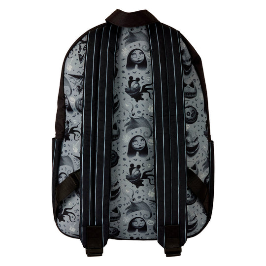 Vue latérale du sac à dos nylon Loungefly Disney L'Étrange Noël de Monsieur Jack mettant en valeur la qualité des matériaux