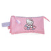 Vue de face de la trousse triple Hello Kitty Hearts & Dots avec motifs colorés