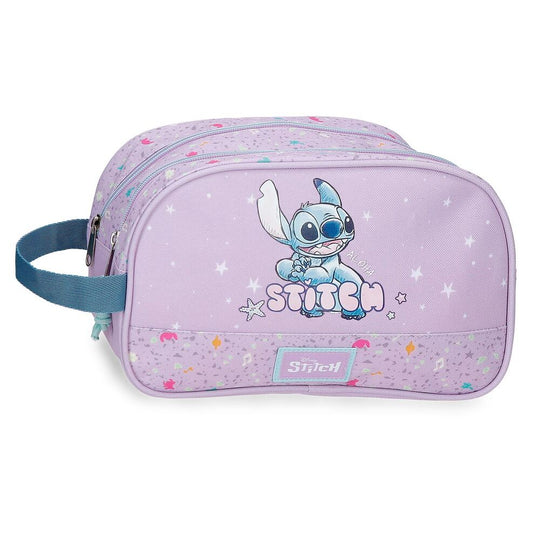 Vue frontale de la trousse double Stitch Disney Lovely avec illustration colorée et logo JOUMMA BAGS