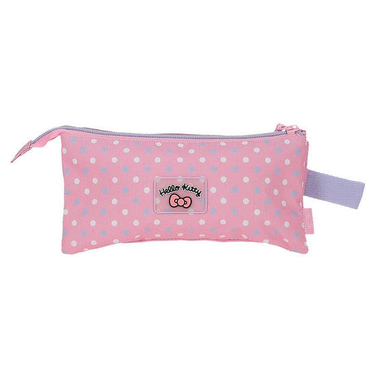 Détail des fermetures éclair robustes de la trousse triple Hello Kitty