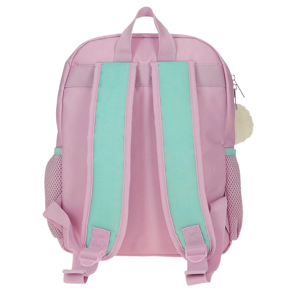 Sac à dos Disney Stitch avec deux poches latérales ouvertes montrant leur capacité