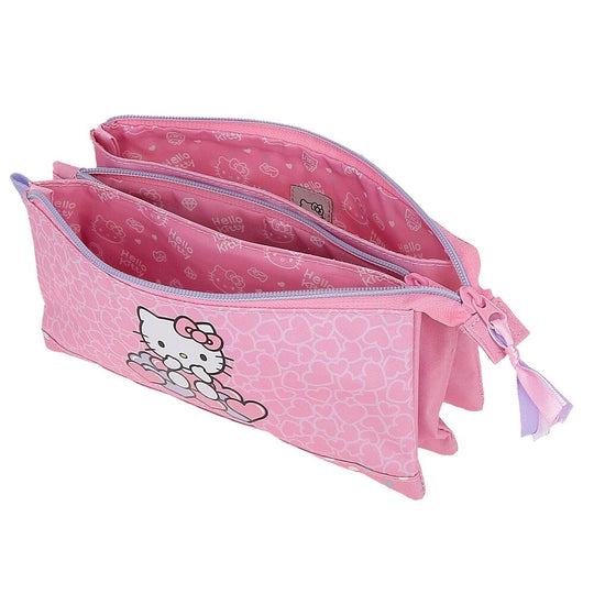 Intérieur spacieux d’un des compartiments de la trousse Hello Kitty Hearts & Dots