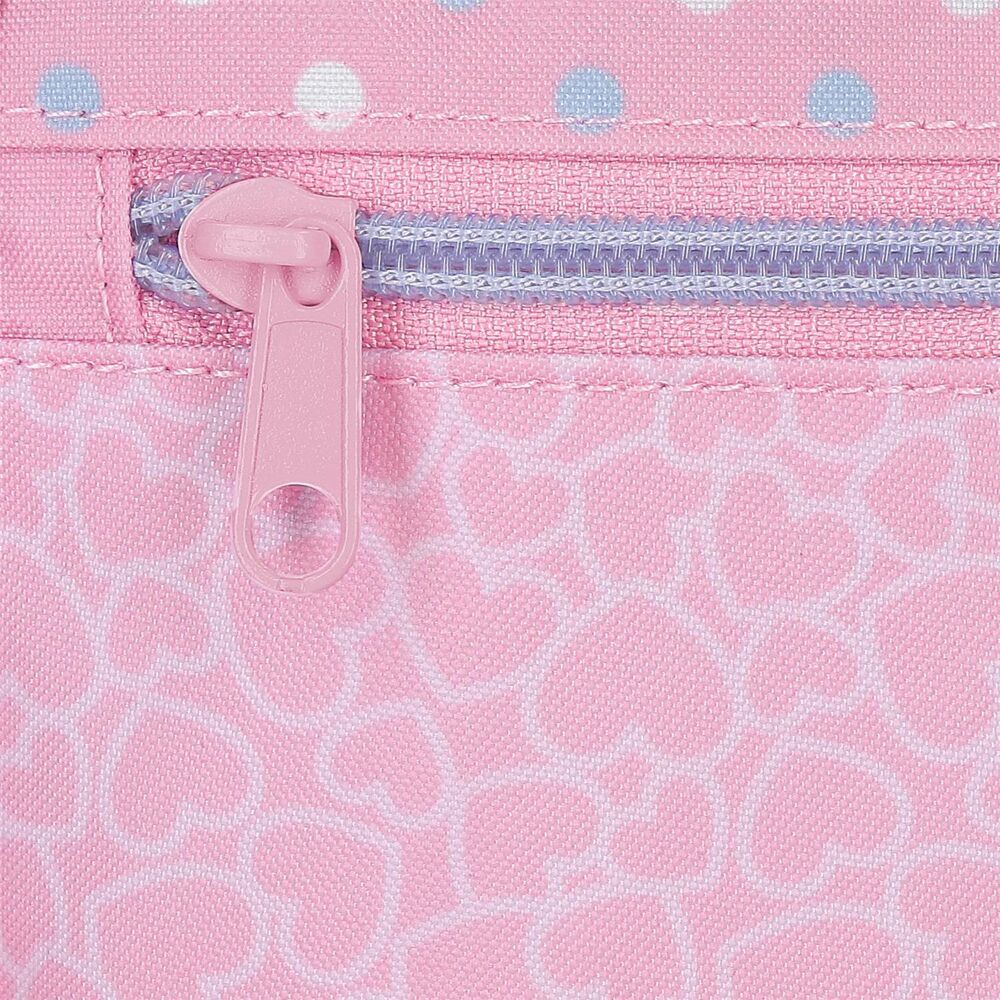 Sac à dos Hello Kitty fixé sur un trolley pour un transport facile