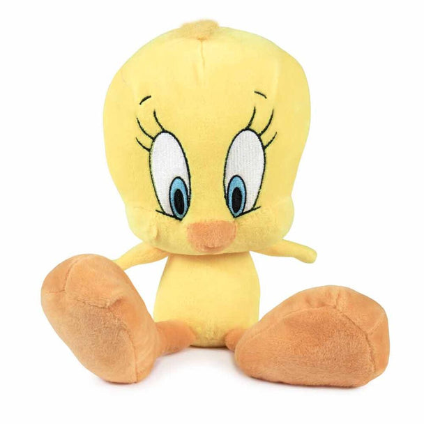 Peluche Tweety Looney Tunes jaune vif de 28 cm signée PLAY BY PLAY sur fond blanc.
