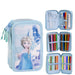 Vue de face de la trousse triple Disney Frozen CERDÁ avec motifs colorés des personnages