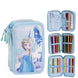 Vue de face de la trousse triple Disney Frozen CERDÁ avec motifs colorés des personnages