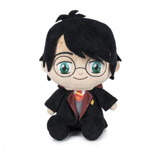 Vue arrière de la peluche Harry Potter mettant en valeur la cape et les cheveux