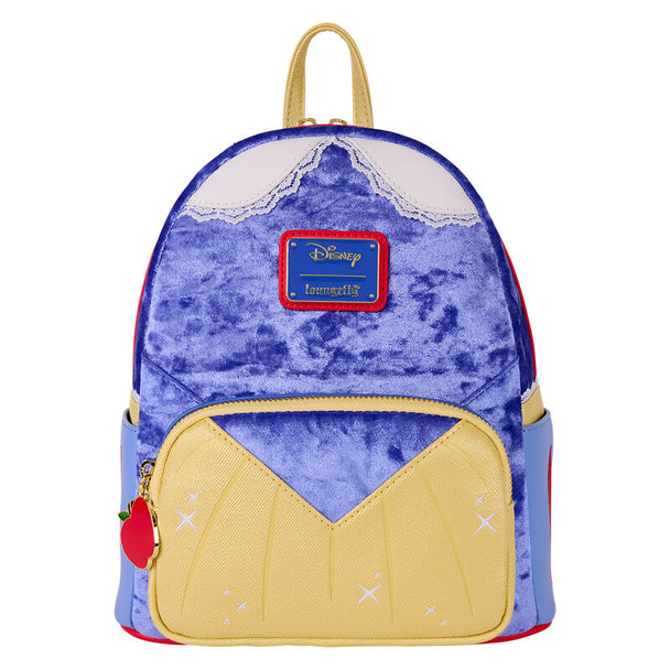 Sac à dos Loungefly Disney Blanche-Neige en velours avec détails brodés et appliqués vus de face