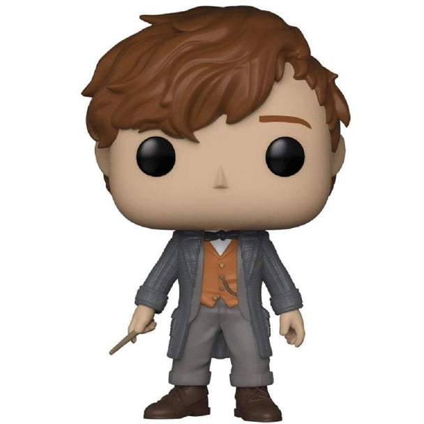 Vue rapprochée de la figurine Funko POP Newt Scamander dans sa boîte vitrine originale