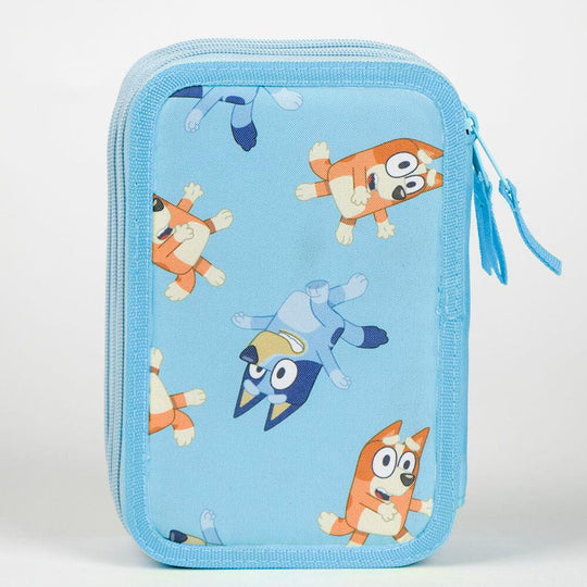 Présentation ouverte de la trousse triple Bluey montrant l'organisation intérieure en trois espaces distincts