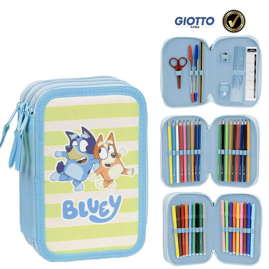 Vue principale de la trousse triple Bluey CERDÁ en polyester avec trois compartiments colorés