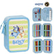 Vue principale de la trousse triple Bluey CERDÁ en polyester avec trois compartiments colorés