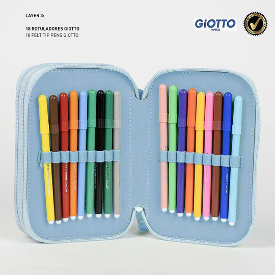 Détail du tissu polyester résistant et design Bluey de la trousse triple CERDÁ pour enfants