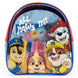 Sac à dos Paw Patrol ouvert montrant les accessoires de papeterie rangés à l'intérieur
