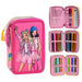 Vue avant de la trousse triple compartiments Barbie CERDÁ avec design coloré et logo visible