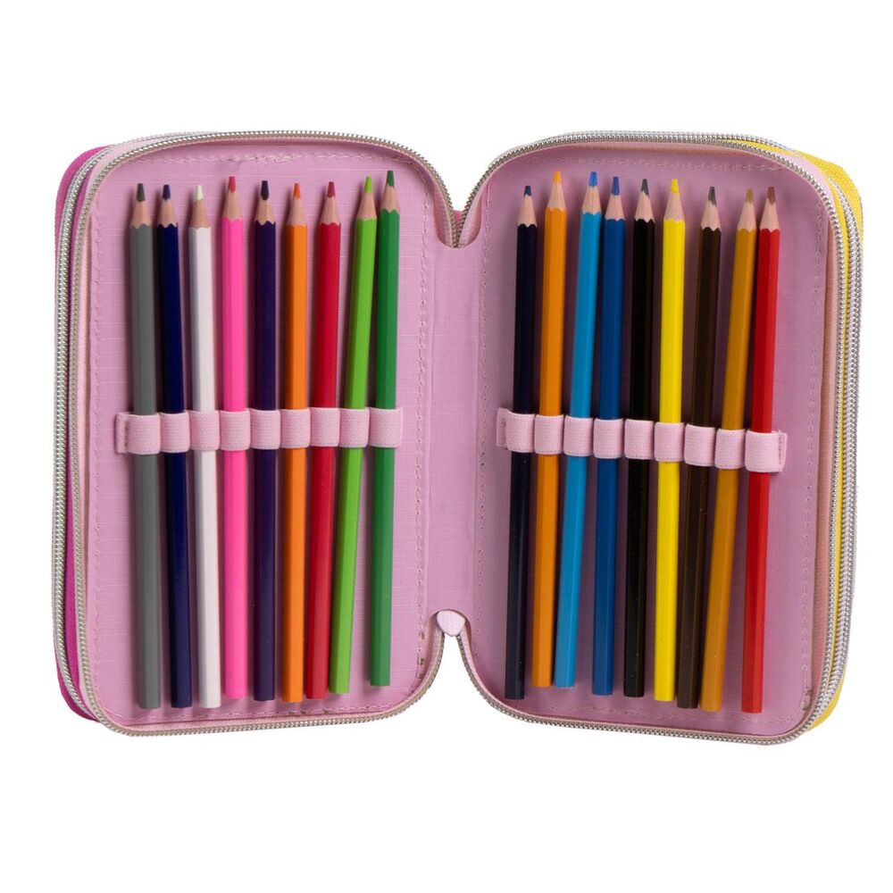 Détail du tissu et des coutures résistantes de la trousse triple compartiments Barbie CERDÁ