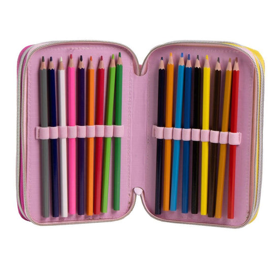 Détail du tissu et des coutures résistantes de la trousse triple compartiments Barbie CERDÁ