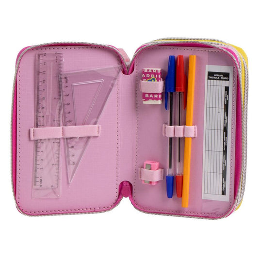 Vue latérale de la trousse triple compartiments Barbie CERDÁ montrant sa finesse et sa praticité