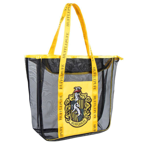 Détail du sac de plage Hufflepuff CERDÁ montrant les poignées et la texture polyester résistante