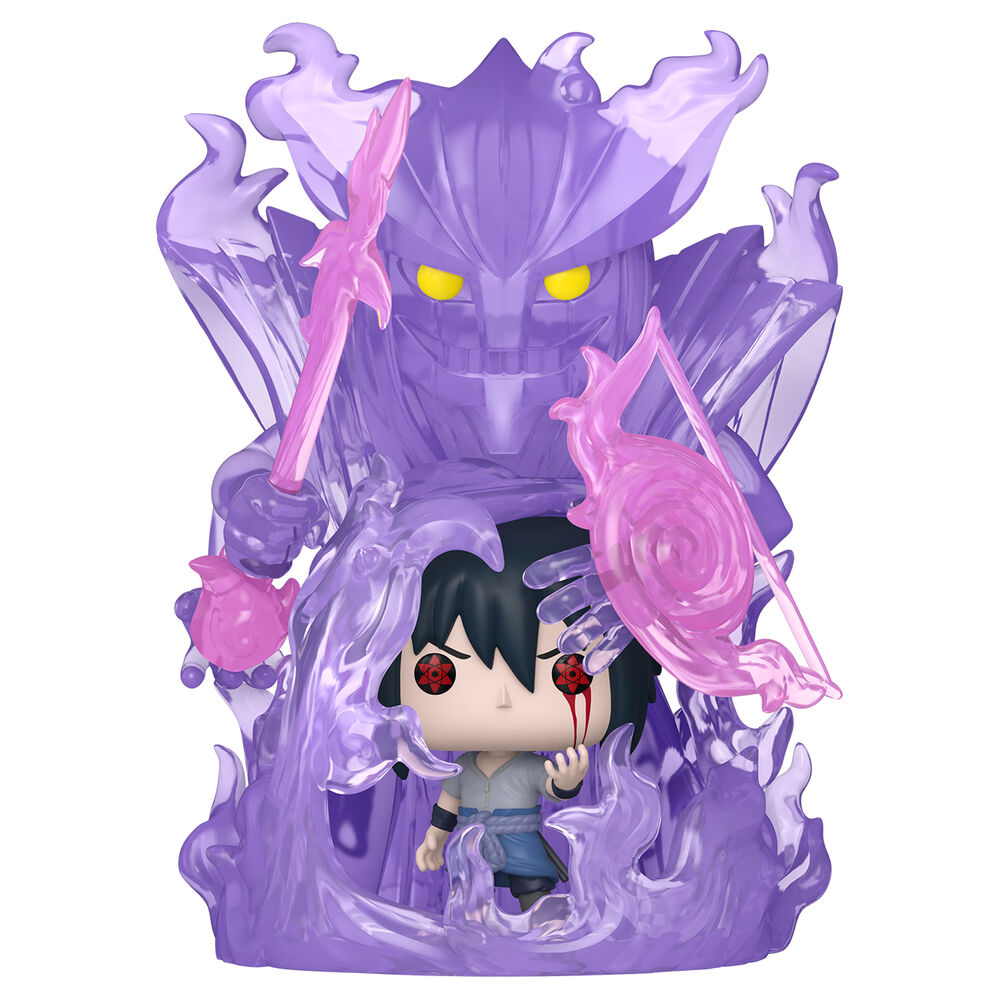 Vue latérale de la figurine FUNKO Sasuke Susano montrant la posture dynamique et les effets de la cape