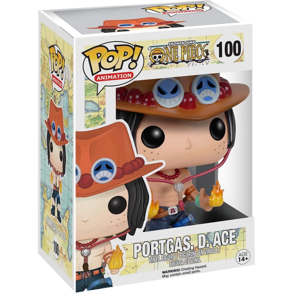 Figurine Portgas D. Ace Funko POP en vinyle de 9 cm posée sur fond neutre pour collection