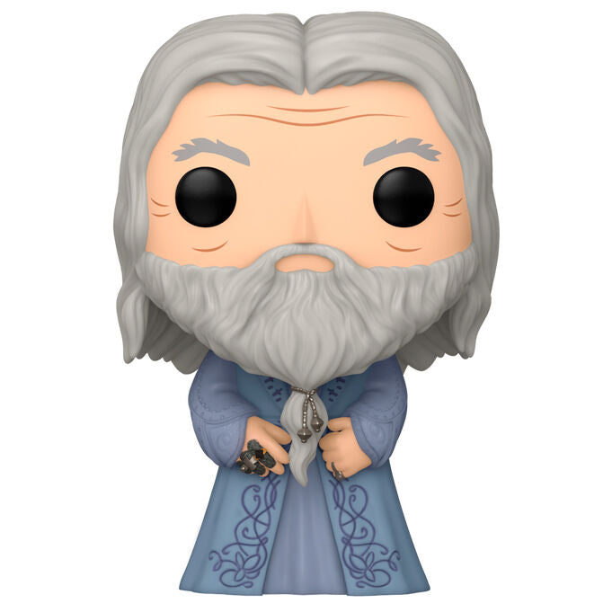 Vue rapprochée de la figurine Funko POP d'Albus Dumbledore avec détails précis du visage et de l'Horcruxe.