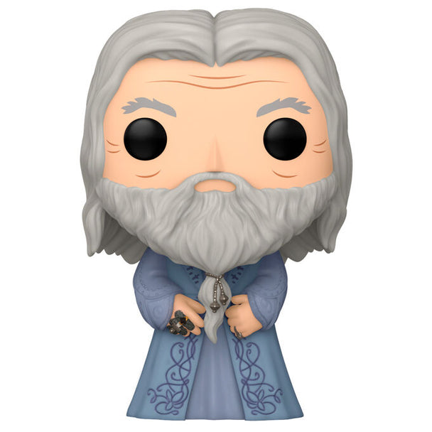 Vue rapprochée de la figurine Funko POP d'Albus Dumbledore avec détails précis du visage et de l'Horcruxe.