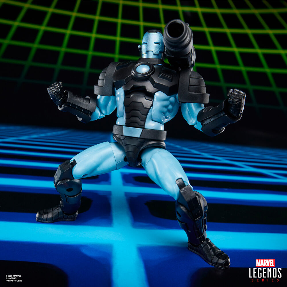 Présentation des figurines Marvel Legends Gamerverse War Machine et Omega Red en position de combat dynamique.