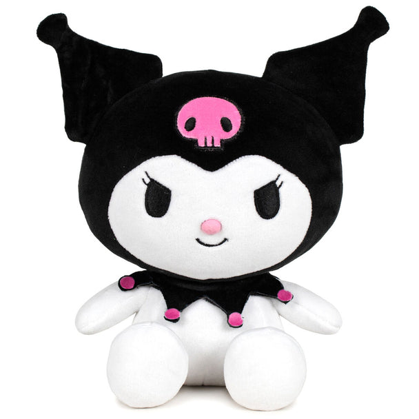 Peluche Hello Kitty Kuromi noire de 22 cm vue de face avec ses détails caractéristiques, marque PLAY BY PLAY.