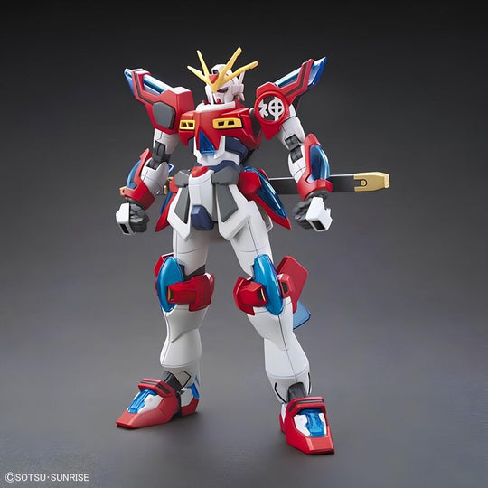 Figurine Kamiki Burning Gundam High Grade 1/144 de BANDAI HOBBY, détaillée et posée sur base d'action.