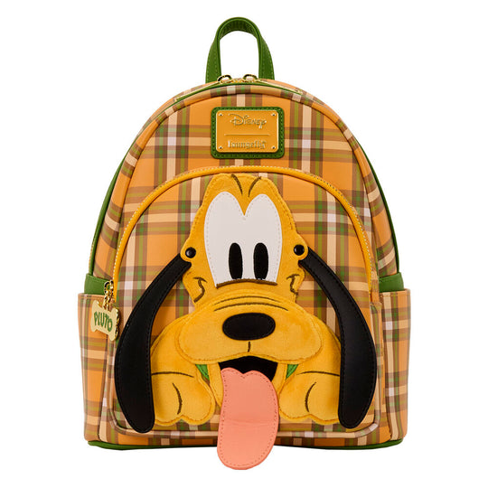 Vue avant du sac à dos Loungefly Disney Pluto 95e anniversaire avec design coloré et détaillé