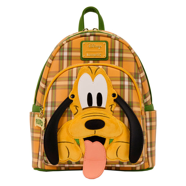 Vue avant du sac à dos Loungefly Disney Pluto 95e anniversaire avec design coloré et détaillé
