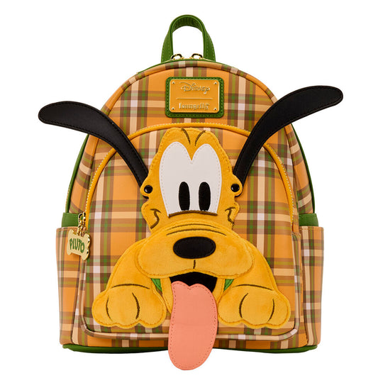 Zoom sur le logo Loungefly brodé sur la partie supérieure du sac à dos Pluto