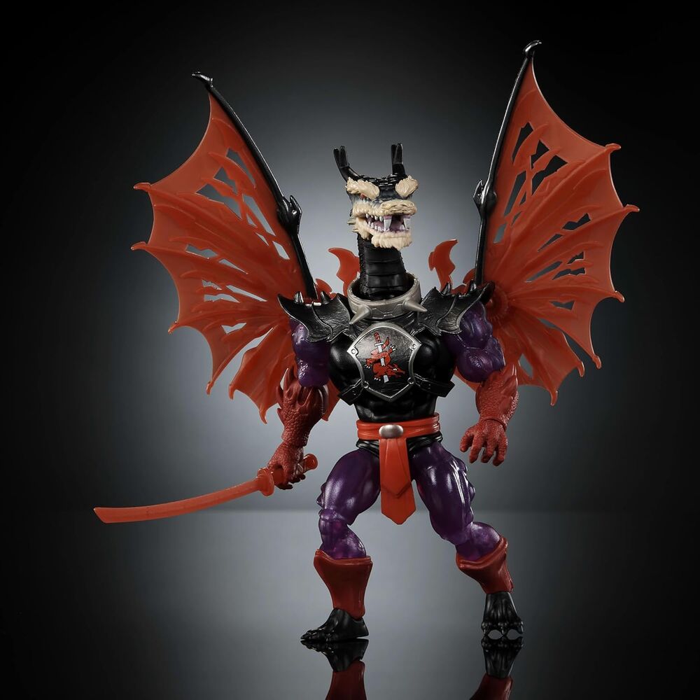 Figurine Ninjor Mutant en position dynamique avec épée rouge translucide et ailes amovibles