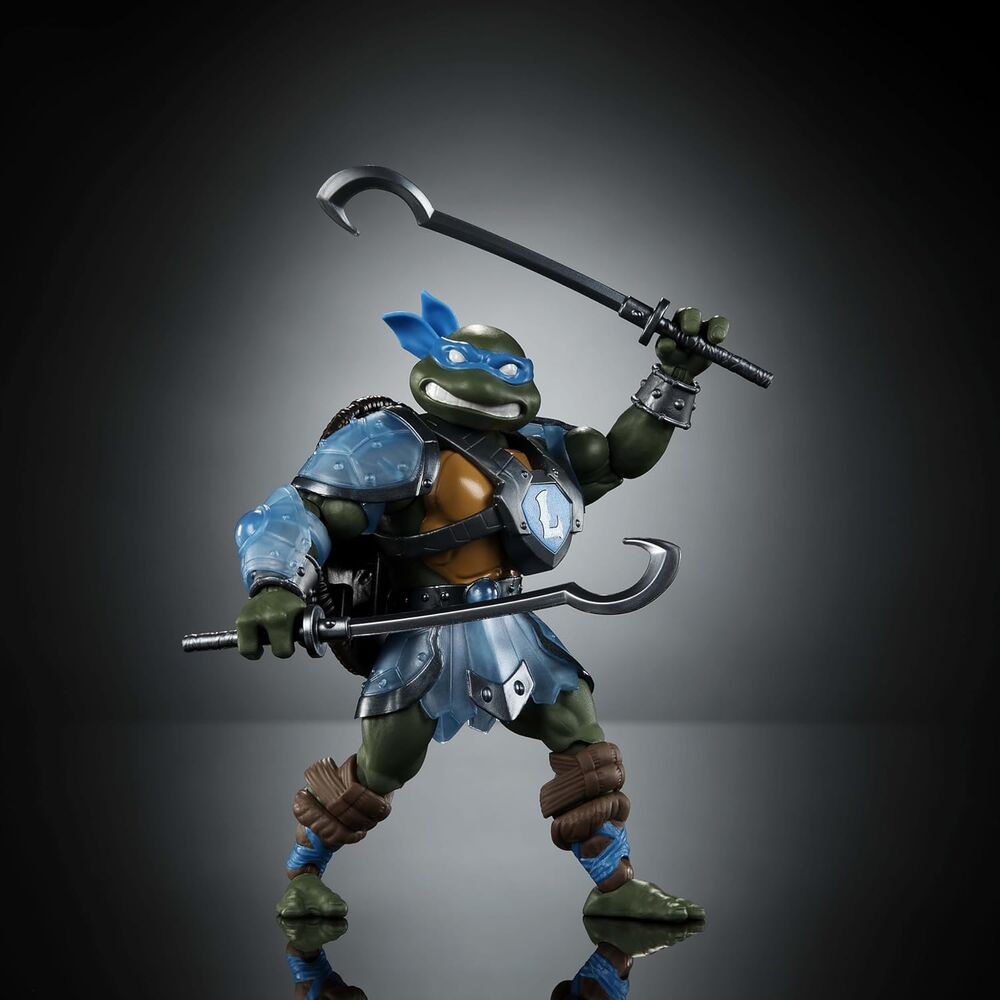 Détail de la carapace amovible et bouclier frontal de la figurine Leonardo MOTU