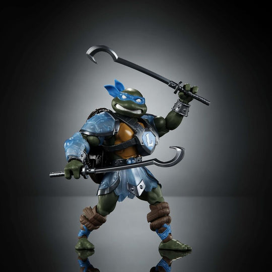 Détail de la carapace amovible et bouclier frontal de la figurine Leonardo MOTU