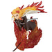 Photo de la figurine Kyojuro Rengoku posée sur un socle avec éclairage naturel