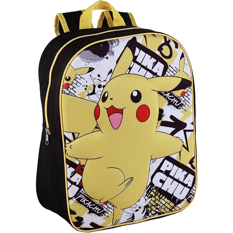 Sac à dos Pikachu 3D EVA jaune de 40 cm avec design embossé, idéal pour enfants et fans de Pokemon.