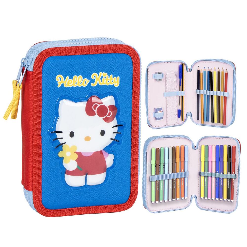 Vue de face de la trousse double Hello Kitty CERDÁ avec son design coloré et ses dimensions compactes