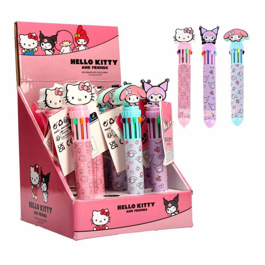 Ensemble de stylos Hello Kitty CERDÁ présentés dans différentes couleurs vives, idéal pour les fans de la célèbre chatte.