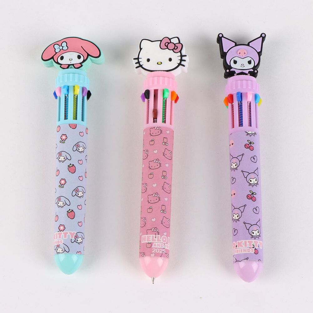 Gros plan sur un stylo Hello Kitty CERDÁ, montrant le design détaillé et les couleurs attrayantes, parfait pour l'écriture et le dessin.