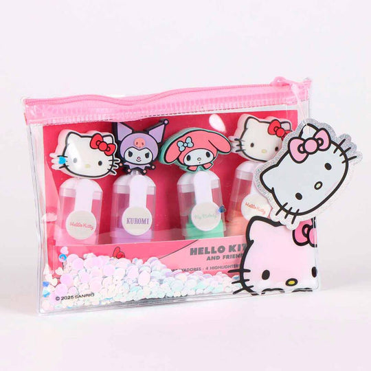Set de 4 surligneurs Hello Kitty CERDÁ avec couleurs rose, jaune, vert et bleu