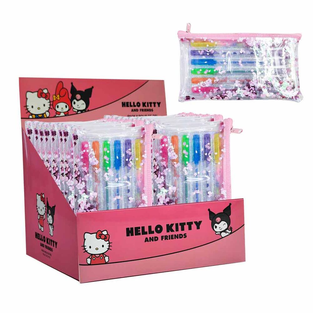 Photo du pack de stylos Hello Kitty utilisé pour écrire, illustrant la fluidité de l'encre et la prise en main confortable du stylo.