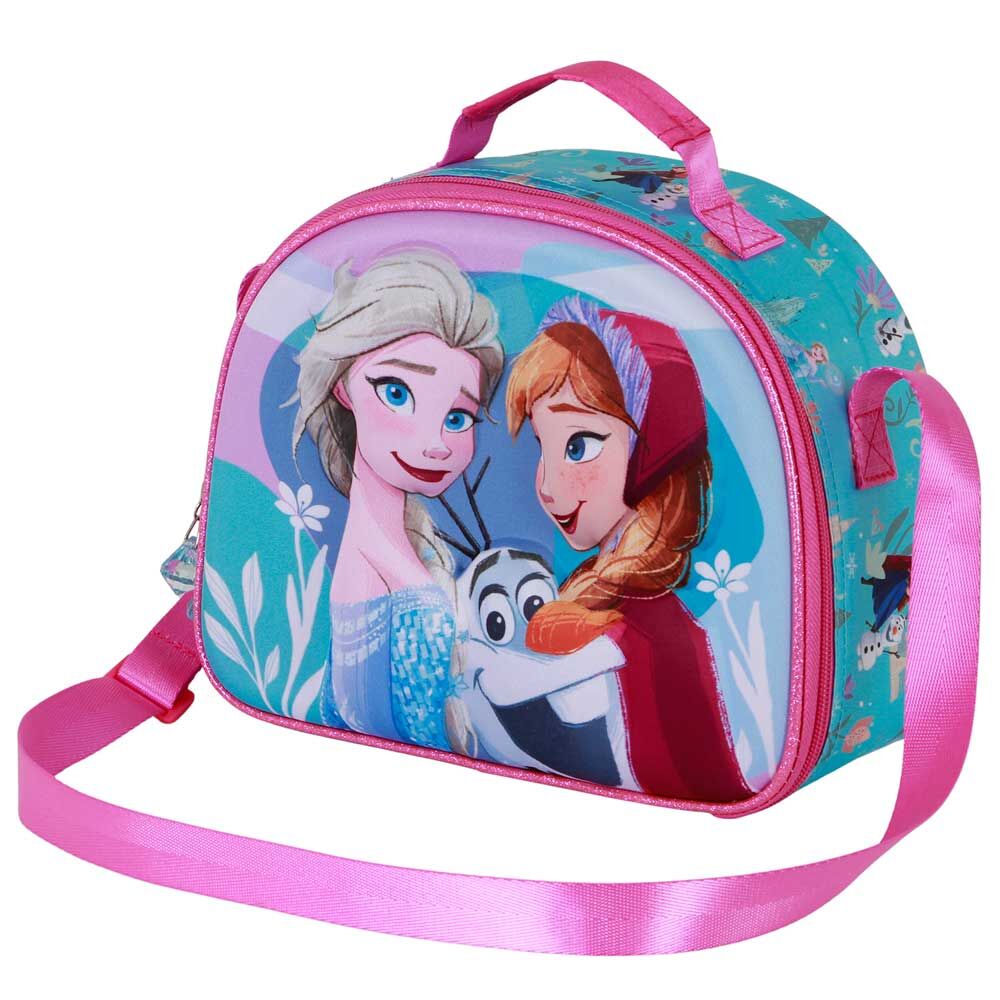 Vue de côté du sac repas isotherme La Reine des Neiges 2 avec bandoulière réglable